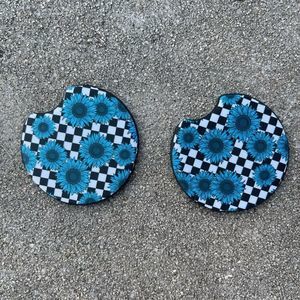 Retro Blue Sunflower Car Coasters | Car Accessories | Car Coaster